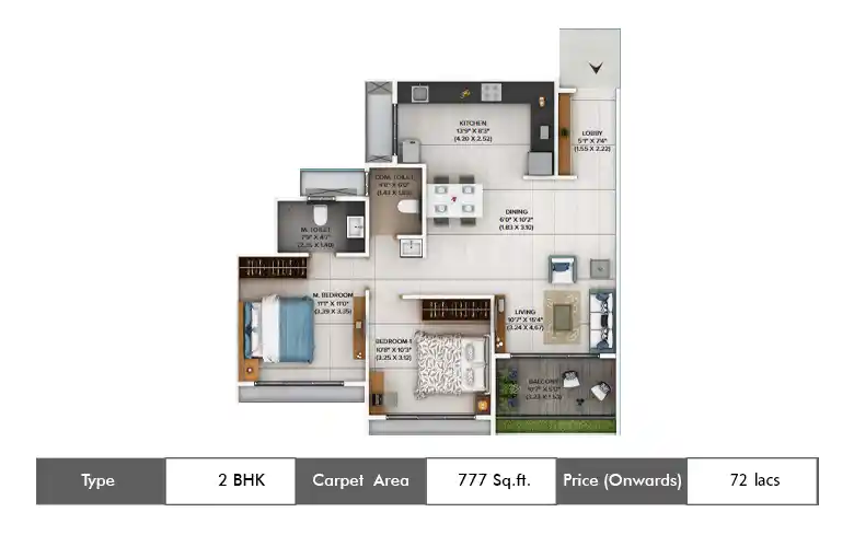 2 BHK-777 Sq.ft.