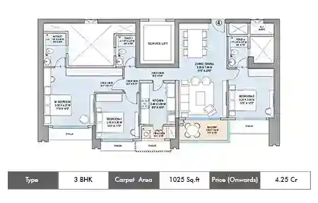 3 BHK-1025 Sq.ft.