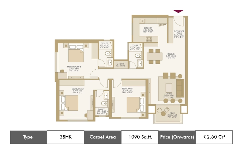 3 BHK 1090 Sq.ft