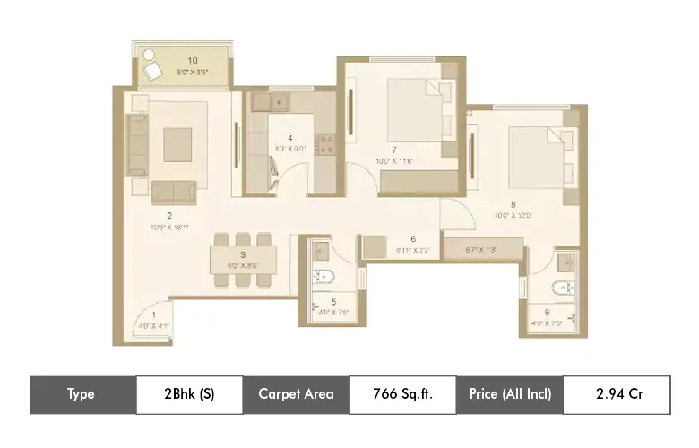 2 Bhk-766 Sq.ft