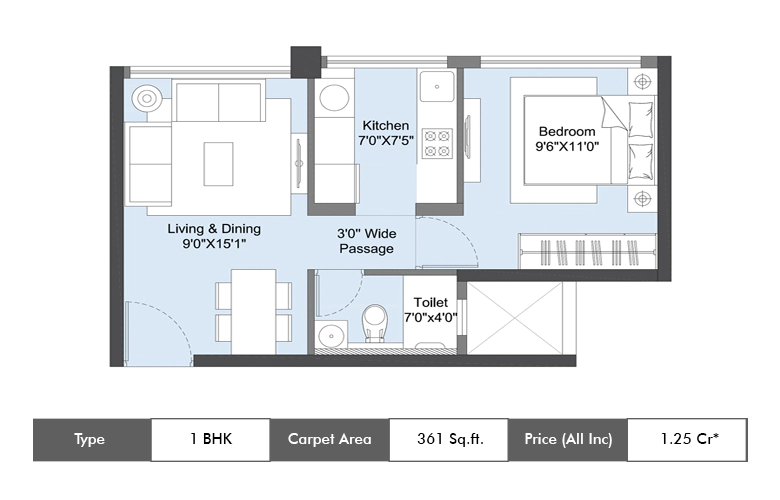 1 BHK-361 Sq.ft.