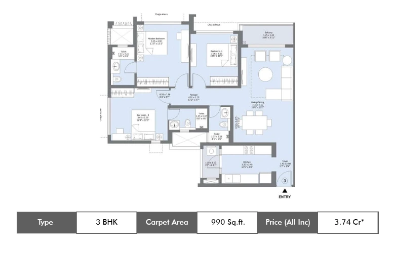 3 BHK-990 Sq.ft.