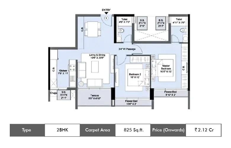 2 BHK-825 Sq.ft