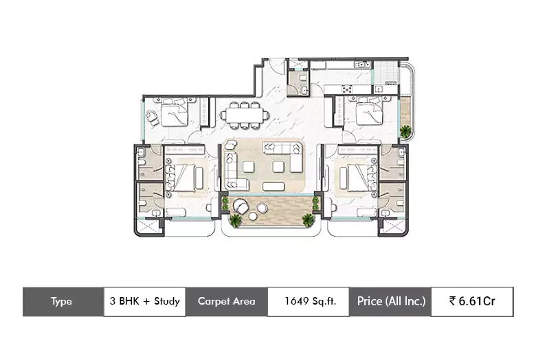 3 BHK-1649 Sq.ft.