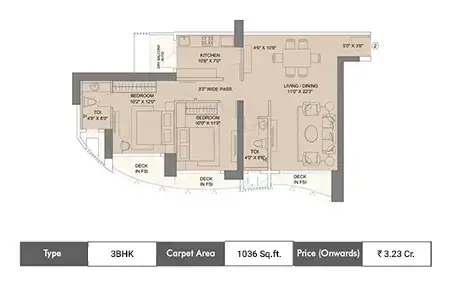 3 BHK-1036 Sq.ft.